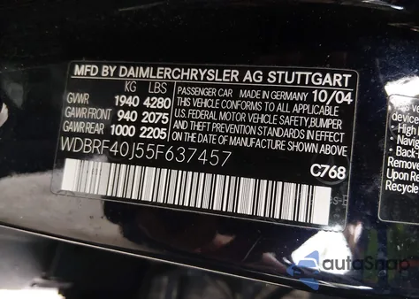 2005 Mercedes-Benz C 230 Kompressor Sport from USA, damaged, VIN WDBRF40J55F637457